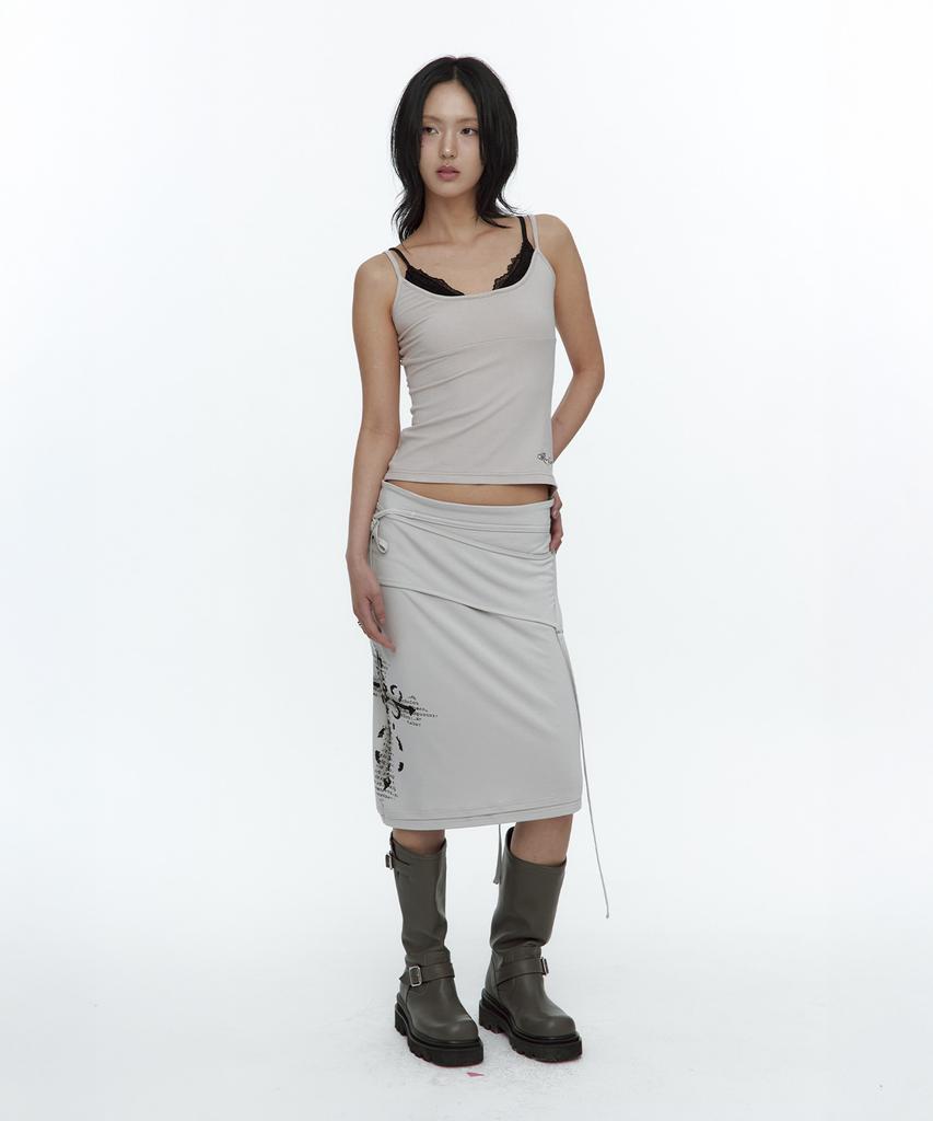 Rough Neck Asymmetric Panel Skirt Fog