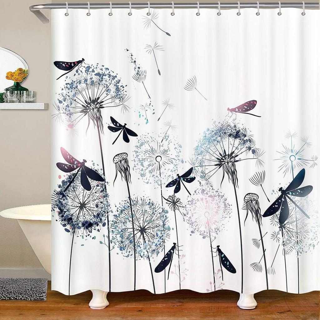 Dragonfly Summer Shower Curtain Butterfly Flower Lotus Dandelion Floral Nature Bathroom Decor Polyester Bath Curtain With Hook