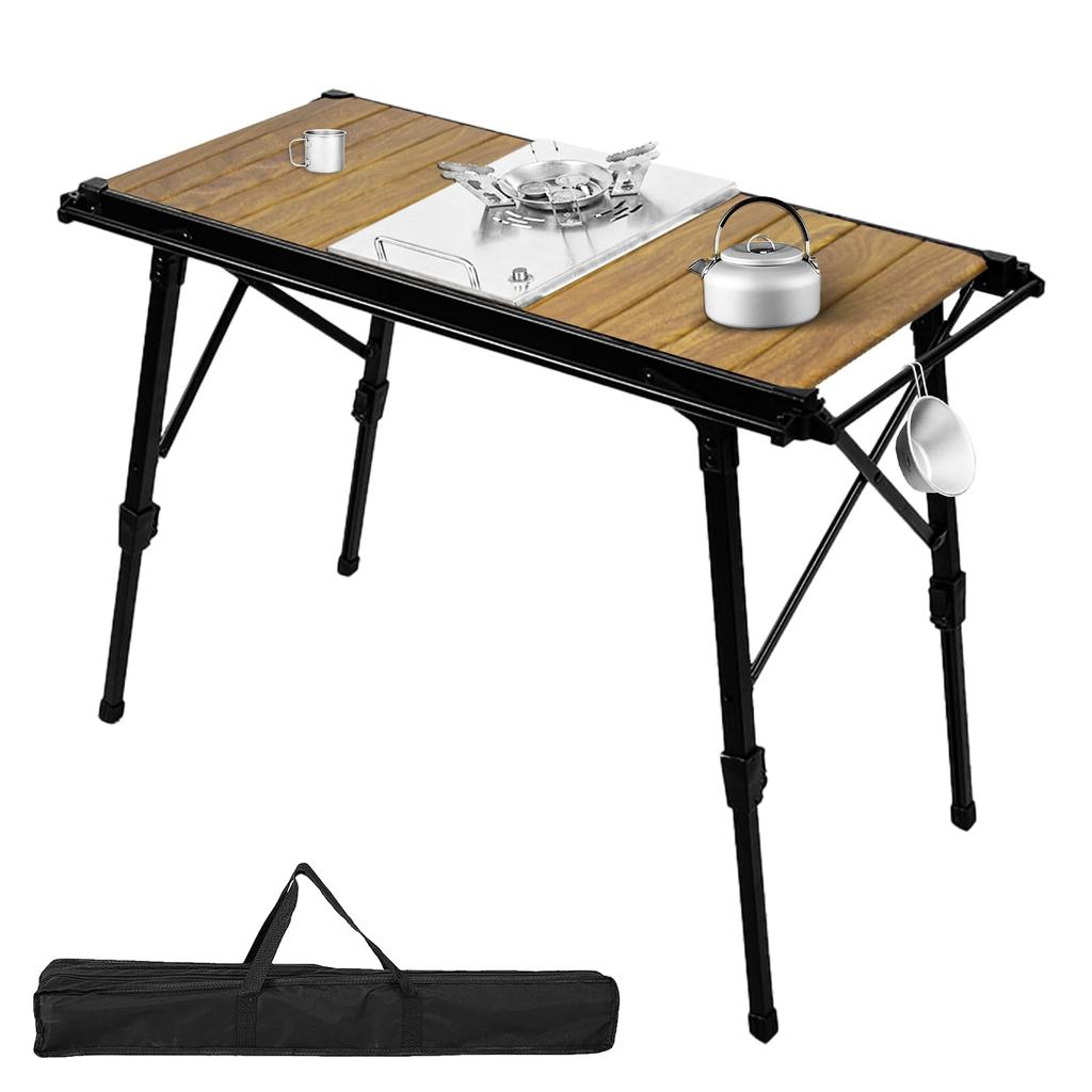 Camping Table in 15 IGT Outdoor Table Camping Equipment Foldable Lightweight Height Adjustable Easy and Convenient Compact Barbecue BBQ Camping Table