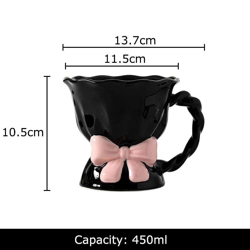 Lovely Pink Bowknot Ceramic Mug Milk Cups Dining Table Coffee Mugs Afternoon Tea Teacup Water Cup Fruits Juice Container