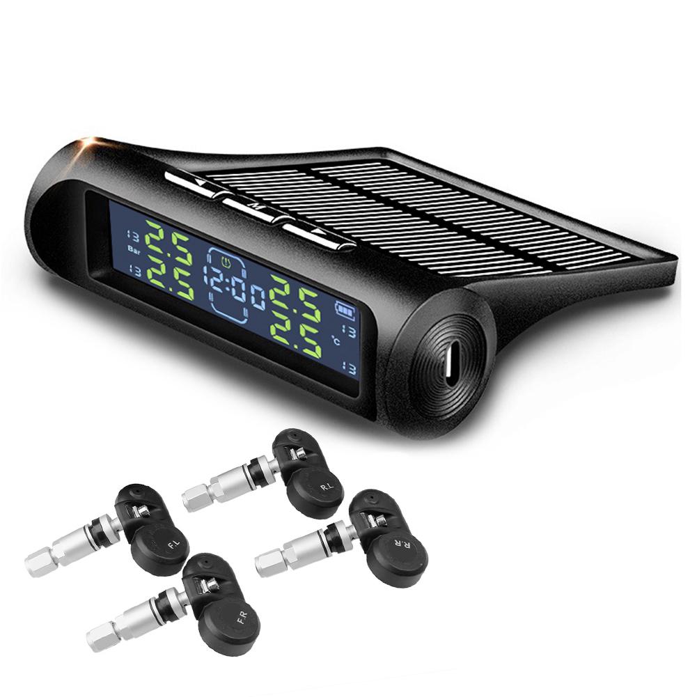 AN-01D Zasilany Solarnie TPMS Cyfrowy Zegar Samochodowy TPMS 4 Koła Samochodowy Alarm Ciśnienia w Oponach System Monitoringu Ostrzeżenie o Temperaturze Ciśnienia w Oponach