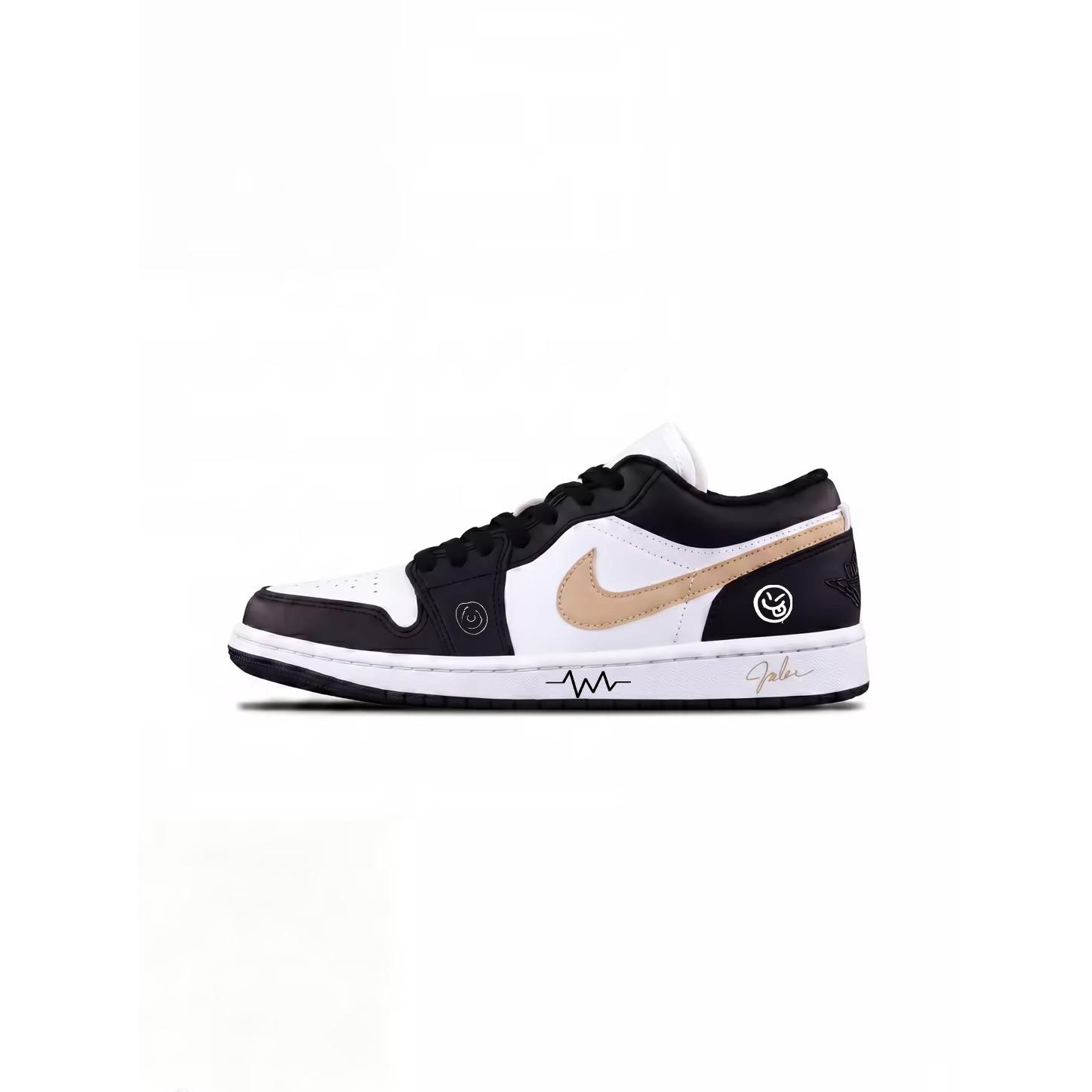 

Jordan Air Jordan 1 Black Gold Comma Leather Low top Vintage Basketball Shoes Unisex Black Brown 553558-165(Team2482-) 41