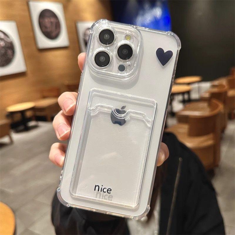 Kompatible Apple Love Heart Handyhülle - Kreatives weiches Design mit Kartenhalter für die Modelle 12, 13, 14, 16 Pro und 17 Pro Max.