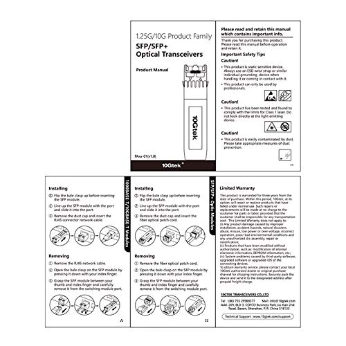 10Gtek 1000Base-SX SFP Module, 1.25G SFP, 850nm MMF, up to 550m, Optical Transceiver, Cisco GLC-SX-MMD/GLC-SX-MM/SFP-GE-S, Netgear, Ubiquiti UF-MM-1G,