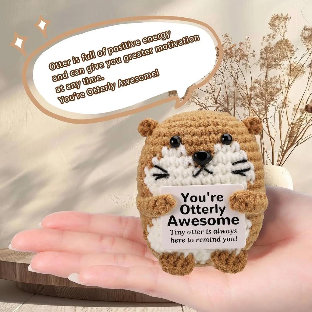 Häkeln Positive Energie Otter Puppe Mit Karte Heim Zimmer Dekoration Handgemacht Entzückendes Tier Gestrickter Otter Schreibtisch Ornament Geschenke