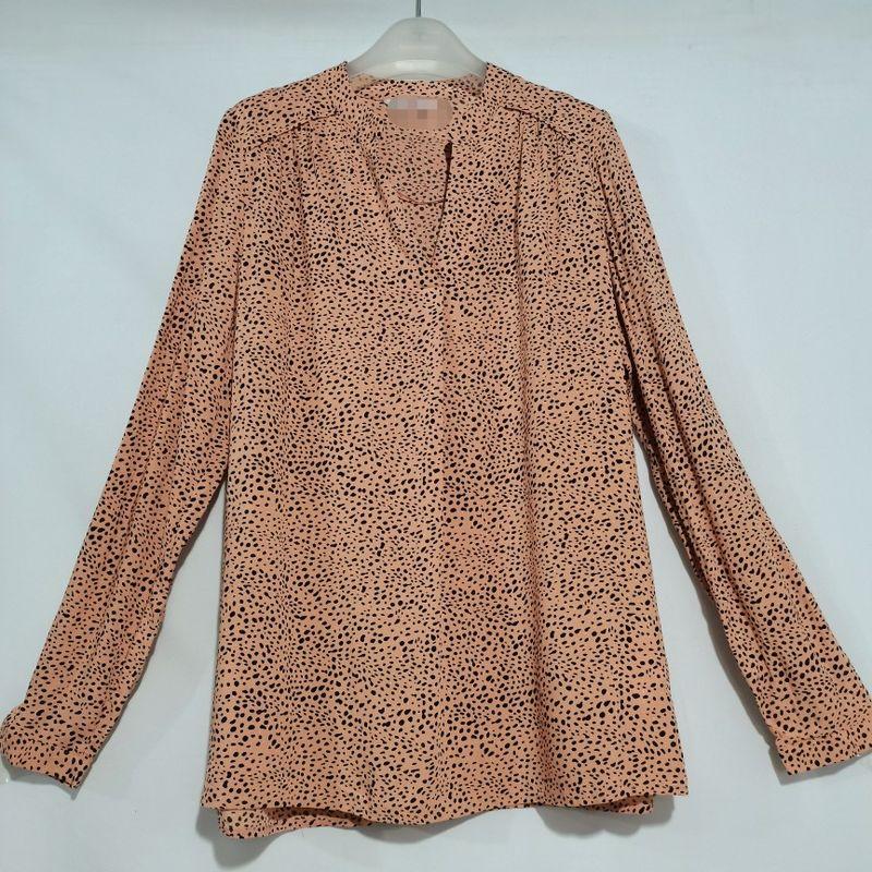 Export French Original Single Cut Label Cotton Silk V Neck Long Sleeves Pullover Shirt Female Printed Bottoming Shirt Professional White New