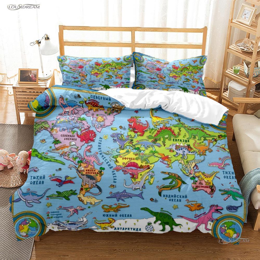 Three-Piece Cartoon Cute Dinosaur 3D Digital Printing Bedding Kit Bed Sheet Quilt Cover
