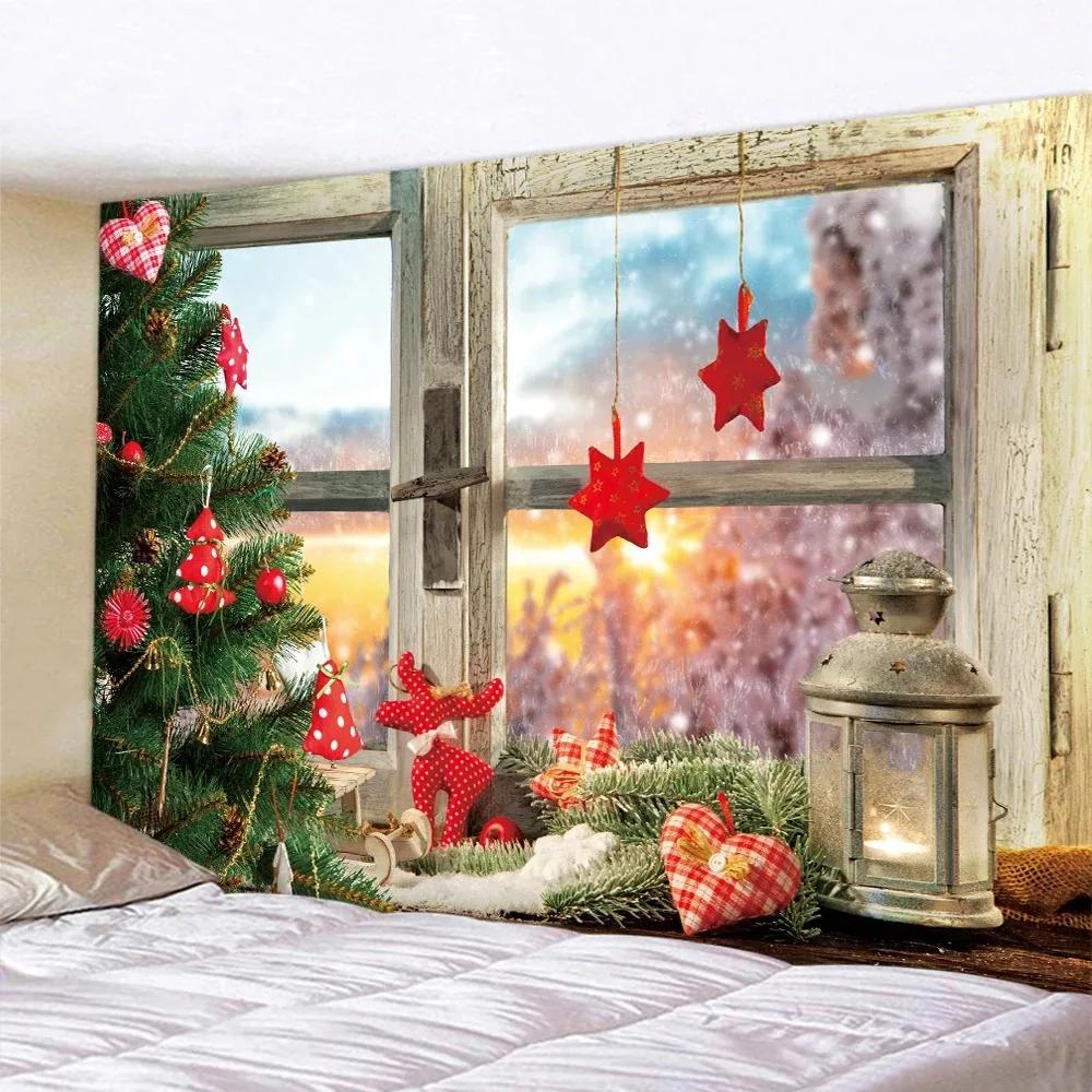 Christmas Window Scenery Home Living Room Bedroom Wall Decoration Tapestry