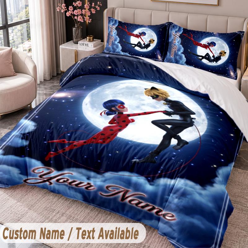 Custom Name Text 3Pcs Bedding Set Miraculous Ladybug Duvet Cover And Two Pillowcases