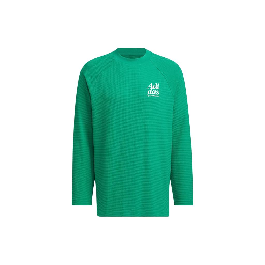 Adidas Small Logo Long Sleeve Embroidered Round Neck Sports Casual T-Shirt Men Tops Smoke-Green JE6098