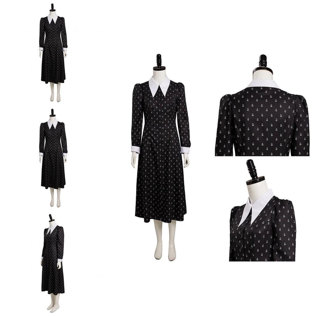 Die Addams Family Wednesday Cosplay Kostüm Schwarzes Kleid Halloween Party