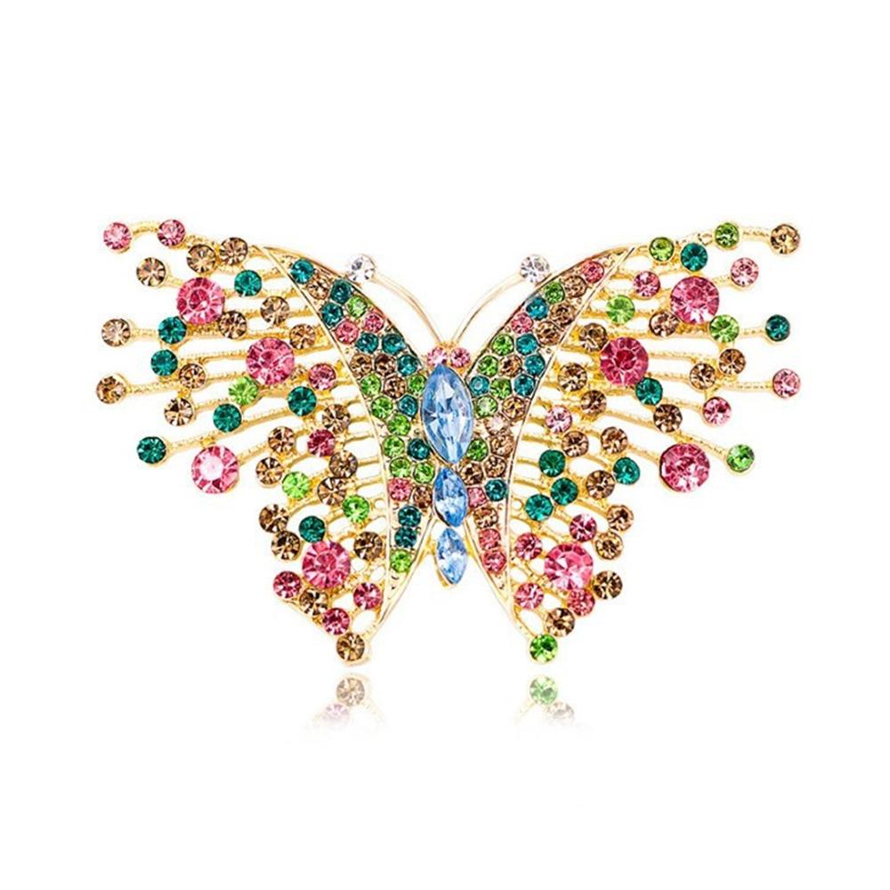 Modische Schmetterling bunte Zirkon Brosche, Anti-Exposition Nadel für Damen, Metallknopf zum Befestigen von Kleidung, Hochzeitsfeier Geschenk