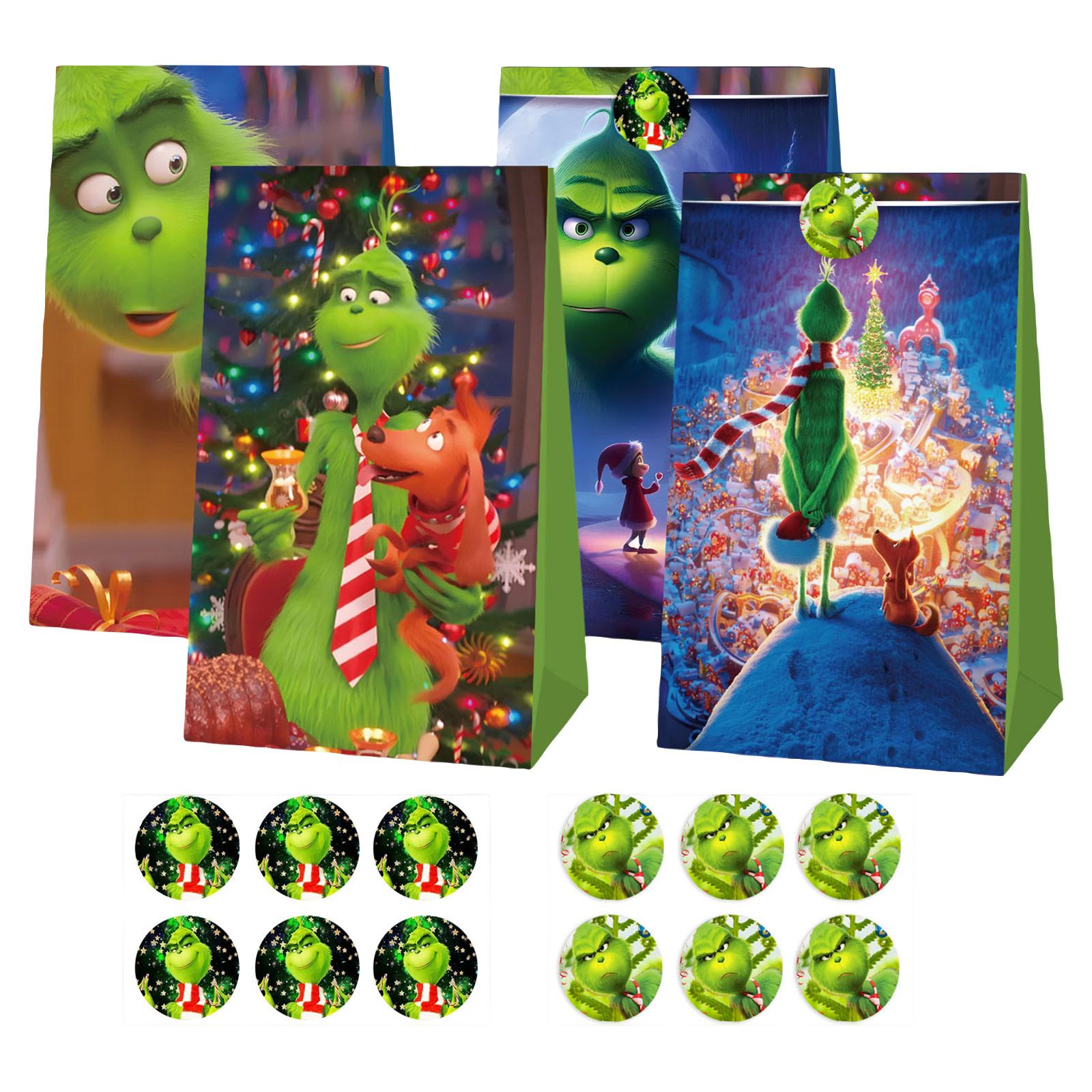 

Bag Flat Mouth Gift Bag Sticker Four Styles Eight Patterns 12 Paper Bags 12 Stickers Holiday Gift Bags One Size зелёный