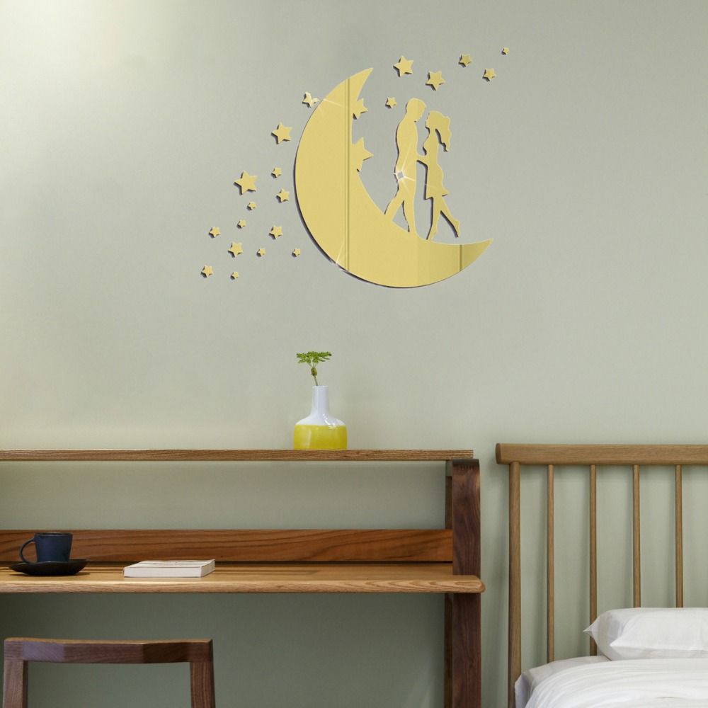 Removable Moon 3D Mirror Stickers Decorative Art Mural Decor Mirror Wall Sticker  Valentine's Day