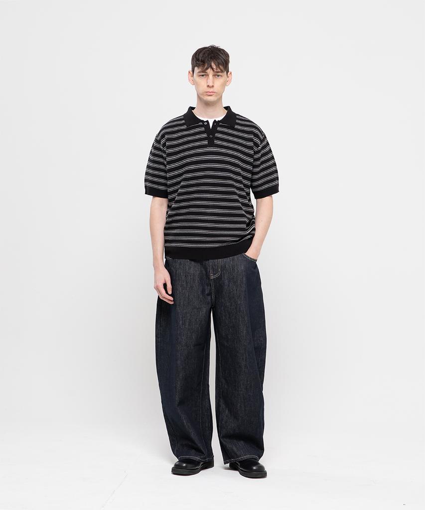 CHAMBROS Oversized Collared Short Sleeve Knit [Black]