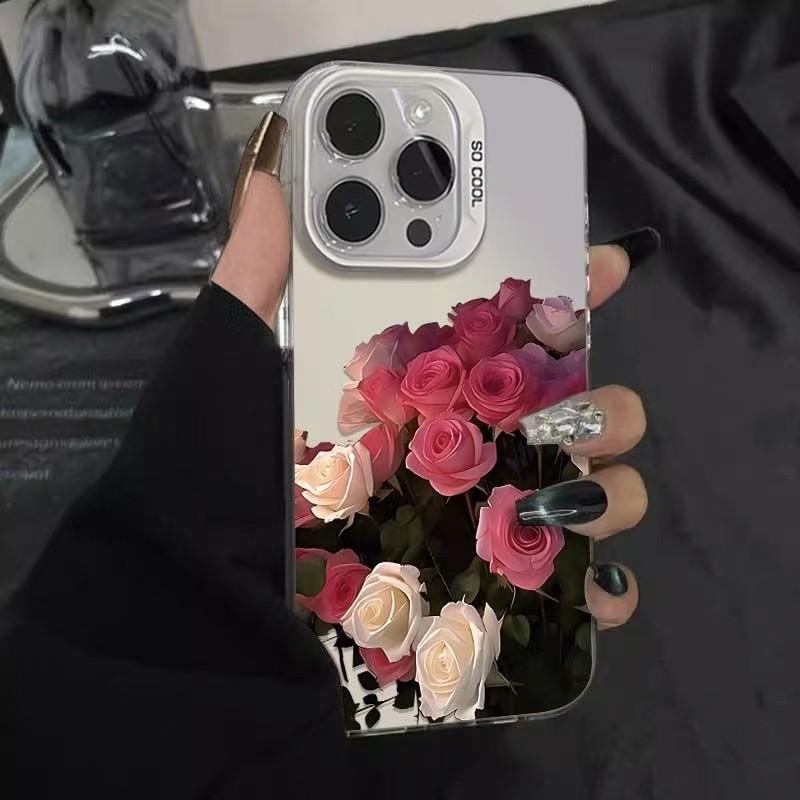 Romantic Pink White Roses Bouquet Phone Case For iPhone 17 16 Pro Max 17e 16e 15 14 13 12 11 8 7 SE 2020 Trendy Shockproof Cover