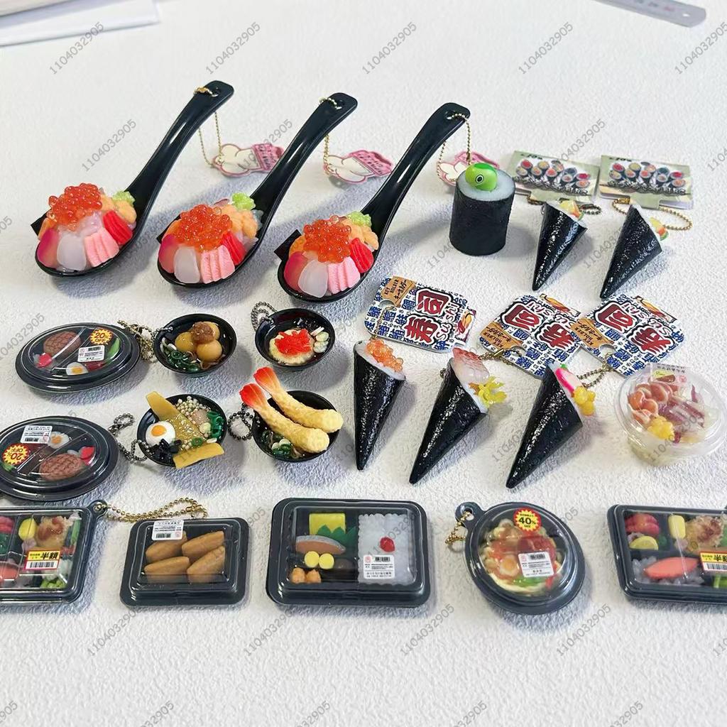Japanese Sashimi Rice Spoon Gashapon Capsule Toy Miniature Box Food Bag Charm Keychain Simulation Seafood Pendant Decor Gifts