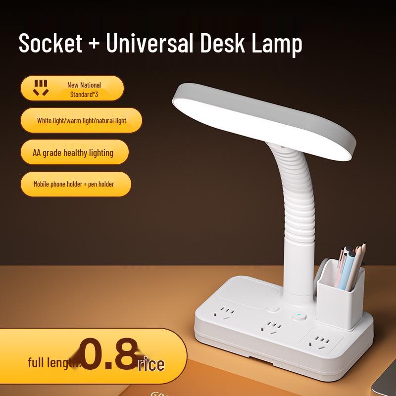 

Multifunctional Desk Lamp with Socket, Remote Control, Eye Protection for Study & Bedroom