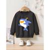 Shark Cartoon Print Casual Crew Neck Long-sleeved Sweatshirt , Trendy Pullover Sportswear For Spring And Autumn