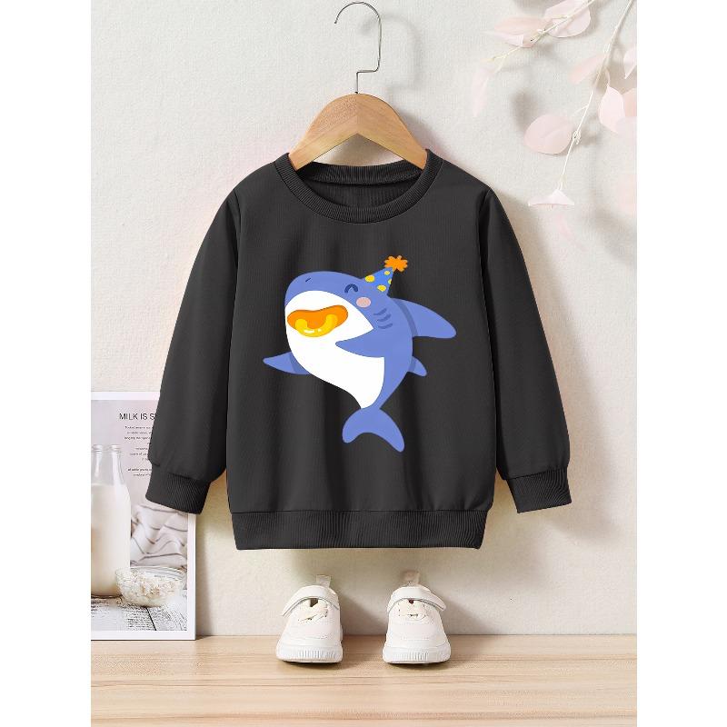 Shark Cartoon Print Casual Crew Neck Long-sleeved Sweatshirt , Trendy Pullover Sportswear For Spring And Autumn