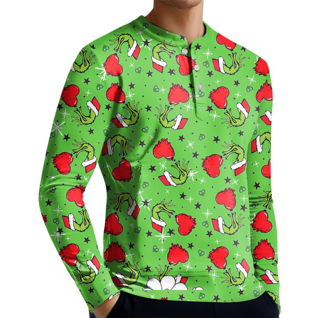 Herren Casual Button-Down Sweatshirt Mode Bedrucktes Langarmshirt Pullover