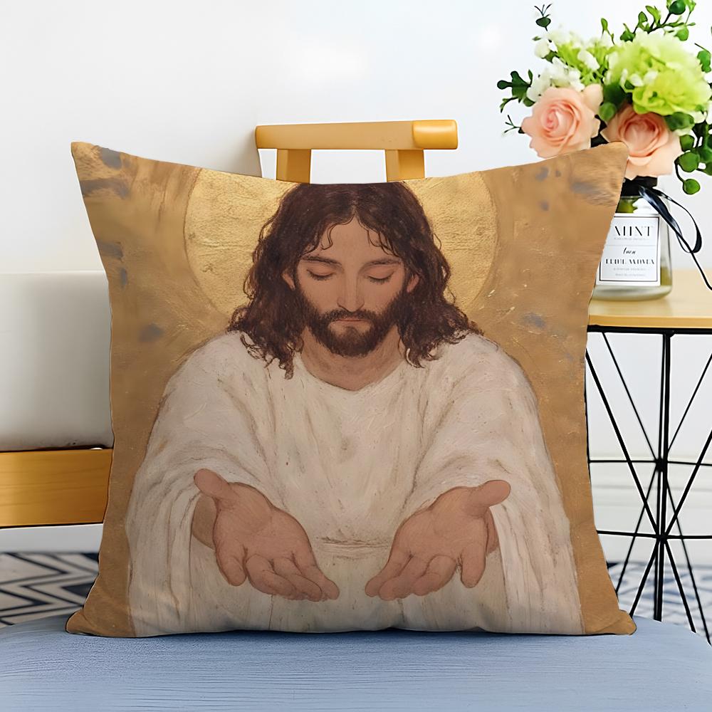 Jesus Christus Porträt Christliche Kunst Kissenbezug Waschbar Leinen Komfort Weich für Sofa Bett Gemütliches Zuhause Zimmerdekoration