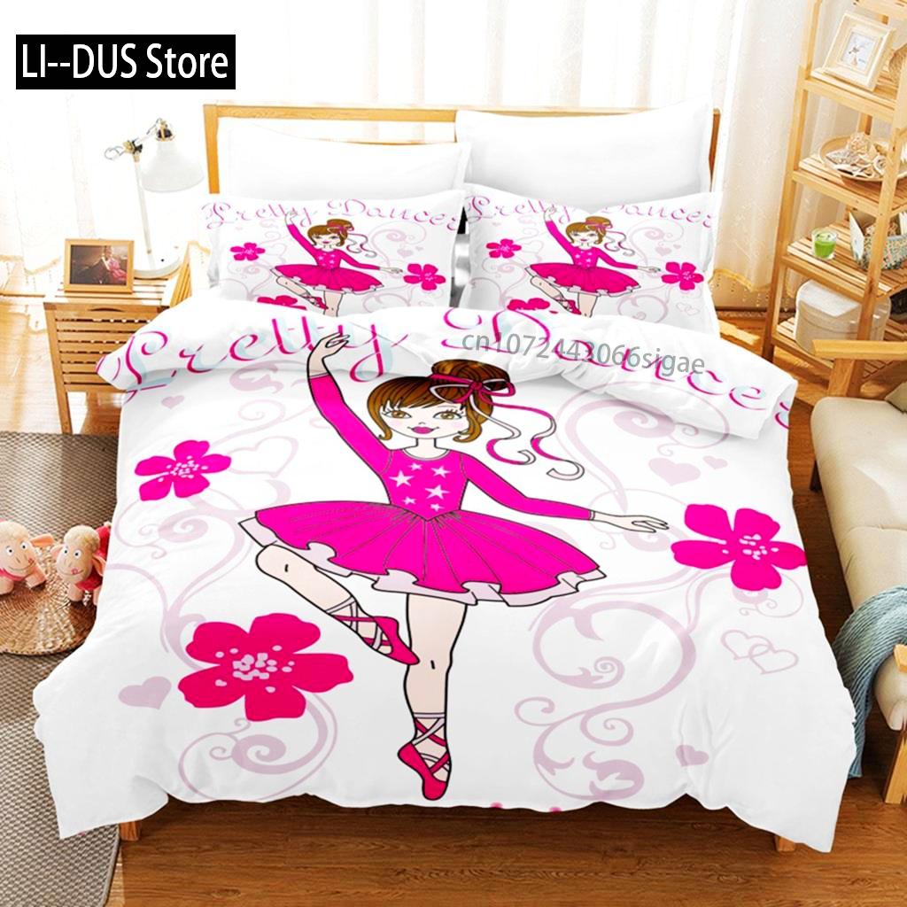Conjunto de Cama Rosa Menina de Ballet Desenho Animado Menina Dançarina Capa de Edredom Princesa Tamanho Twin Para Crianças Meninas Presentes de Aniversário Decoração de Quarto