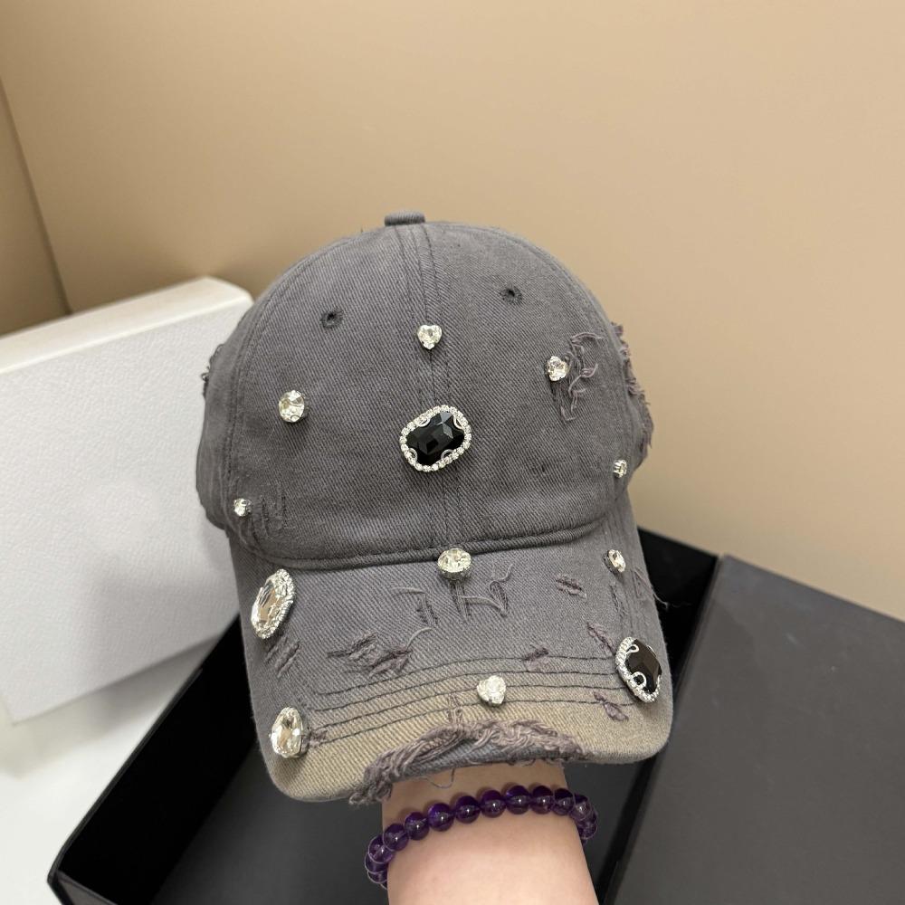Torn Effect Rhinestone Baseball Cap Cotton Hip Hop Cap Luxury Hole Washed Hat Outdoor Sports