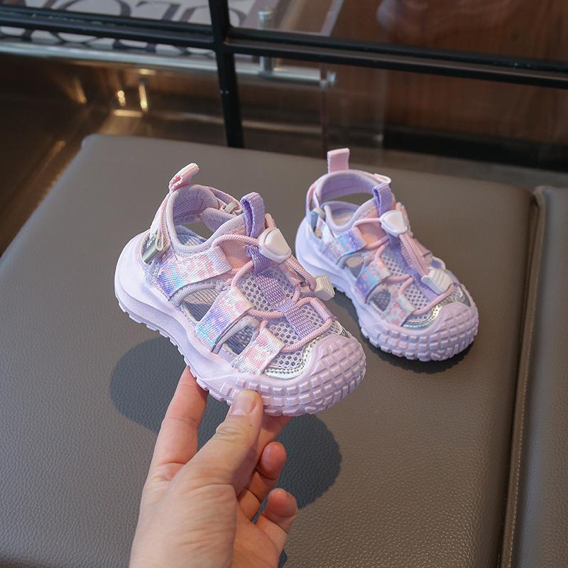 

Boys Girls Beach Shoes Handsome Non-slip Kids Sports Sandals Candy Color 2025 Summer New Children Casual Shoes Toes Capped Soft 21 фіолетовий