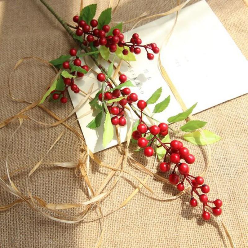 

Emulation Berry Spray Stem Of Faux Berries Autumn Leaves Christmas Decoration красный