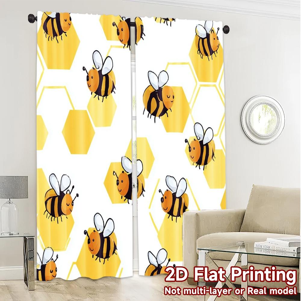 2pcs, 2D FLAT PRINTING Curtains (Without Rod) BeePattern(1) Creative Popular Curtains Versatile Polyester Curtains Thermal