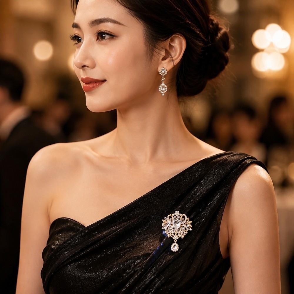 Multicolor Crystal Brooch Water-drop Dangle Brooch Elegant Rhinestone Brooch  Evening Gown