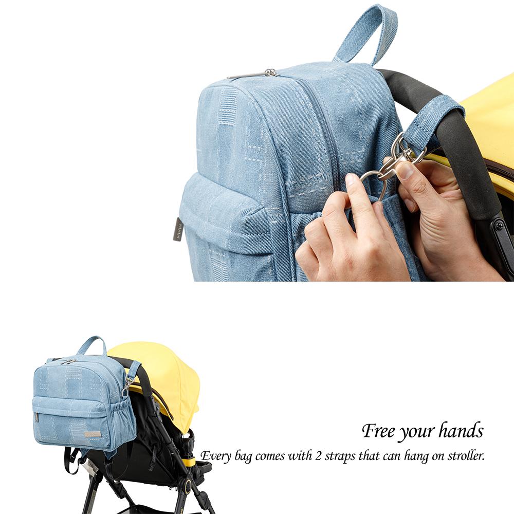 Soboba New 2024 Stylish Mommy Diaper Backpack Denim Large Capacity Multi-Funciontal Travelling Diaper Bag For Women