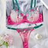 2-Piece Plus Size Naughty Lingerie Set - Sexy Floral Embroidered Sheer Mesh Bra and Thong Costume for Women