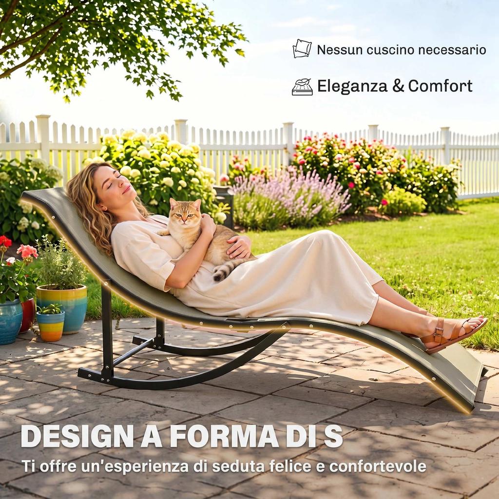 Set of 2 S-shaped Lounge Chair Foldable Sleeping Bed 165x61x63cm Khaki
