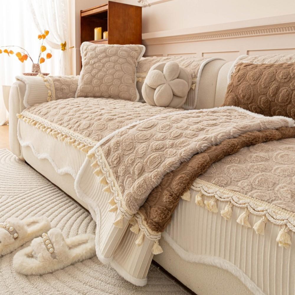Universal Pad For Irregular Patchwork Thicken Sofa Backrest Winter French Chenille Premium Non-Slip Tassel Sofa Cushion Cover
