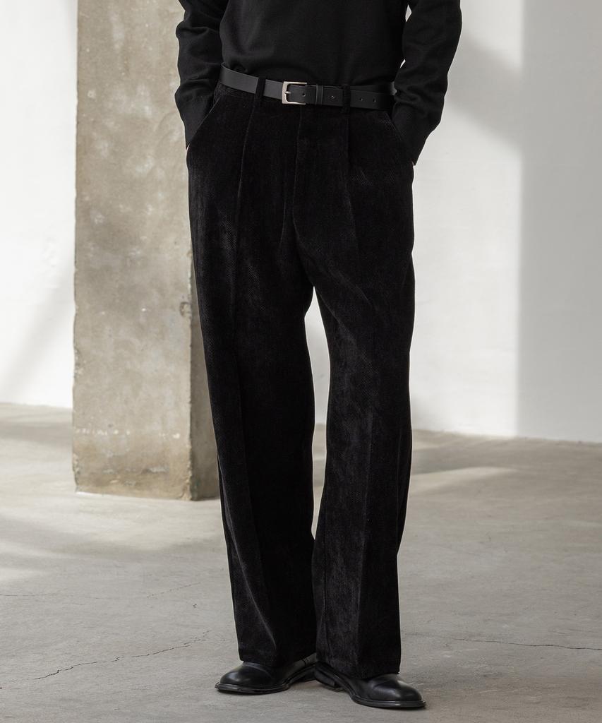 Dekkoloso Corduroy One-Pleat Semi-Wide Pants [Black]