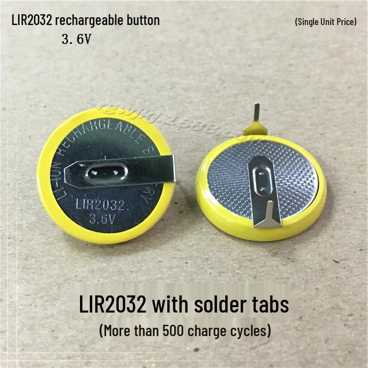 Brand New 3.6V LIR2032 Rechargeable Button Cell with Solder Tabs