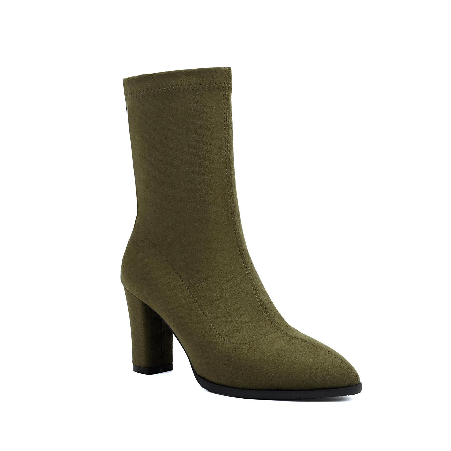 

Обувь Krazing Pot Flock осень-зима на толстом высоком каблуке, супер размер, красивые ботинки с острым носком, сохраняющие тепло, на молнии, ботильоны 38 зелёный