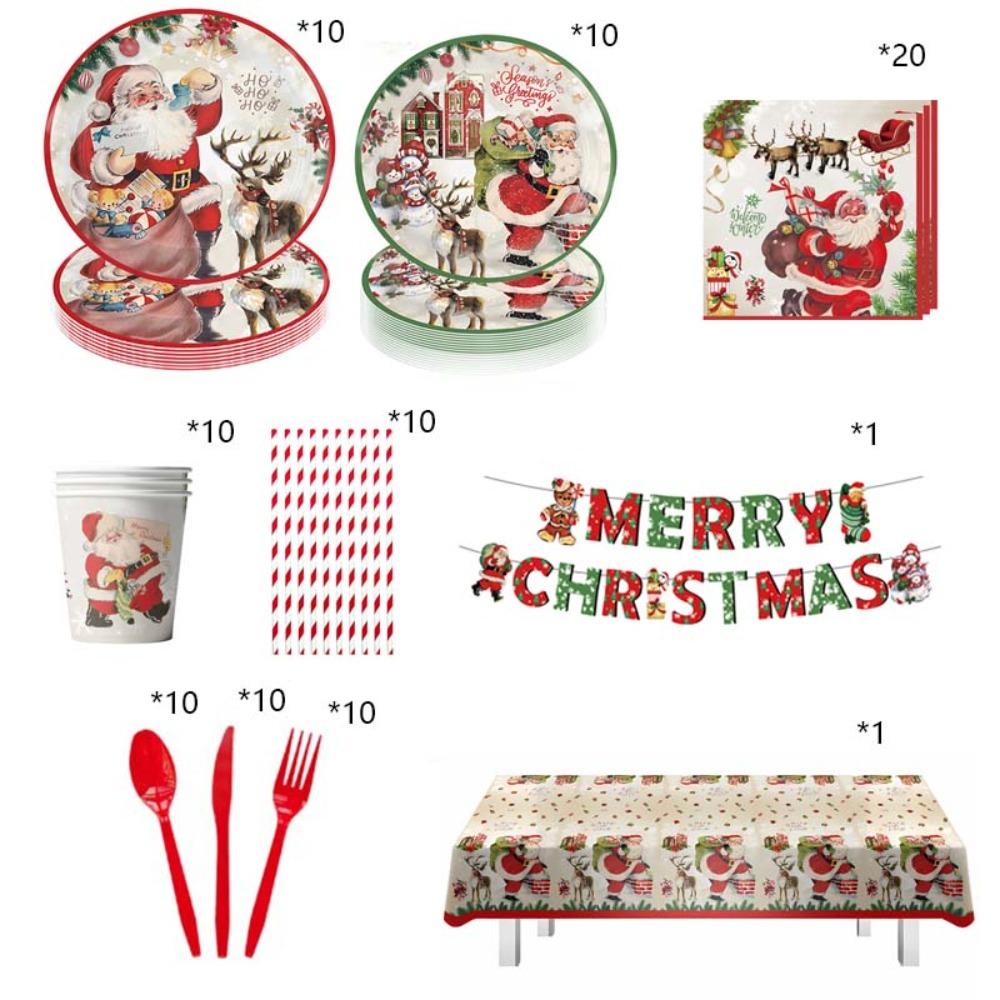 Thickened Christmas Disposable Tableware Set Santa Claus Print Paper Plate and Cups  New Year 2025