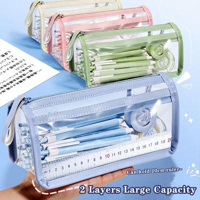 Estojo Transparente para Canetas Base Triangular Estável Estojo de Papelaria Estojo Multifuncional para Lápis Presente