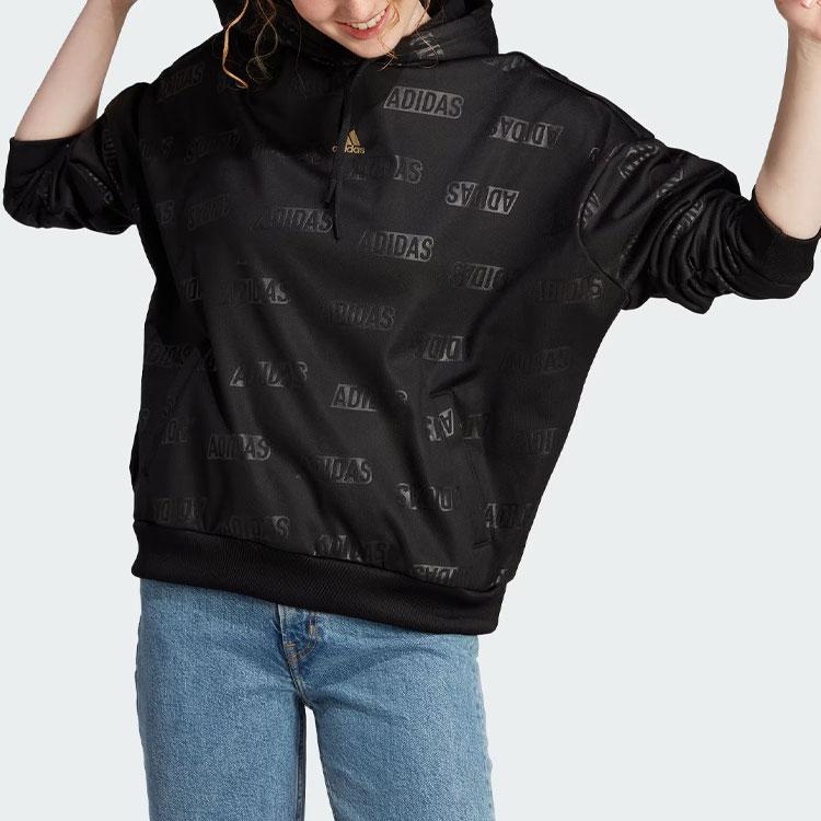 Adidas Embossed Monogram Fleece Hoodie Women Hoodies Black IM2586
