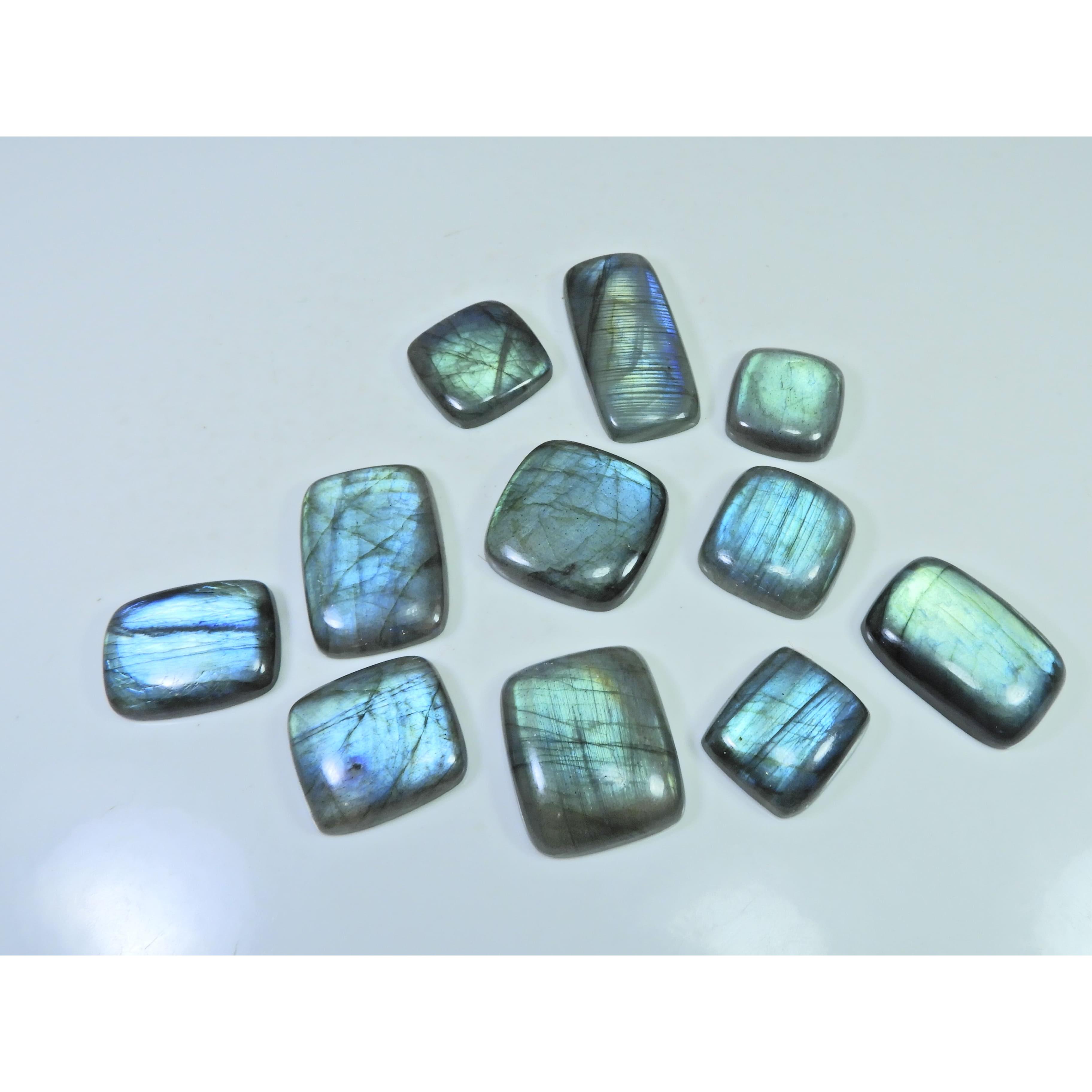 Natural Labradorite Green Multi Fire Octagon Cabochon Gemstone 11 Pcs Lot LL-1116