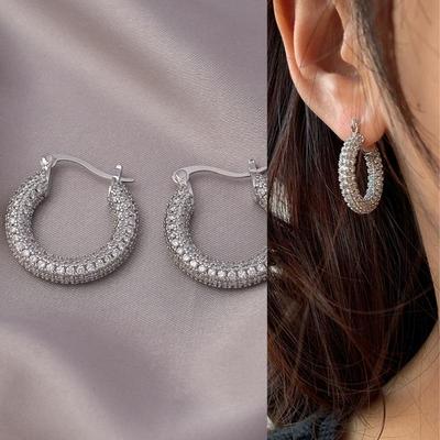Orecchini Pendenti in Zircone Raffinati - Lussuosi Ear Cuff a Cerchio di Diamante