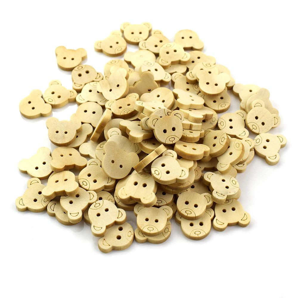 50Pcs 2 Holes Button Teddy Bear Wood Buttons For Sewing Scrapbooking Craft Garment Accessories Sewing Fabric Wooden Buttons