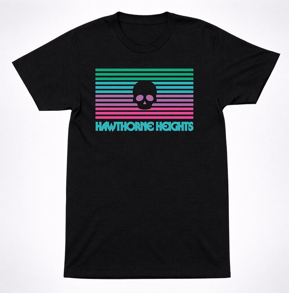 Hawthorne Heights Retro Skull Stripe T Shirt Emo Post Hardcore Band Tee Black