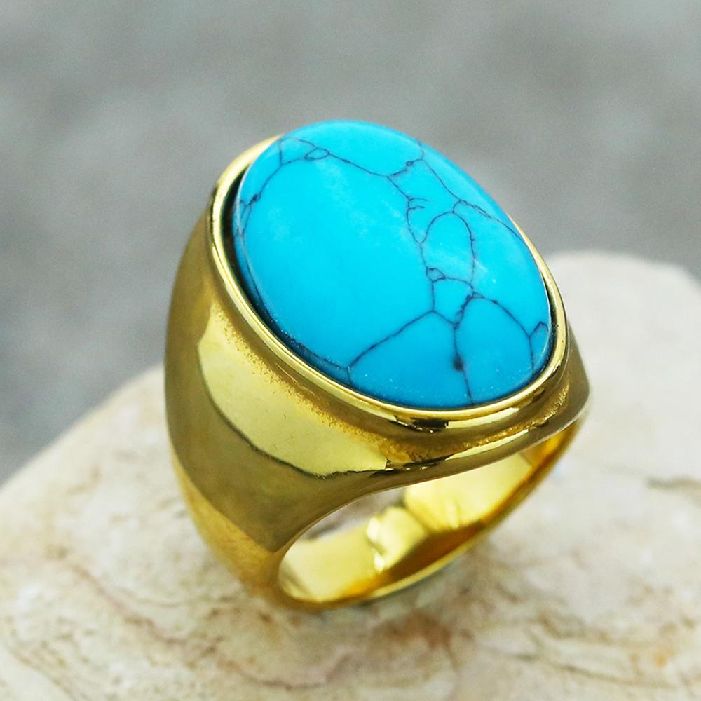 2025 Neuer Herrenring aus Edelstahl mit farbigem ovalem Edelstein Gothic Biker Hipster Schmuck für Männer Mann Geschenkidee