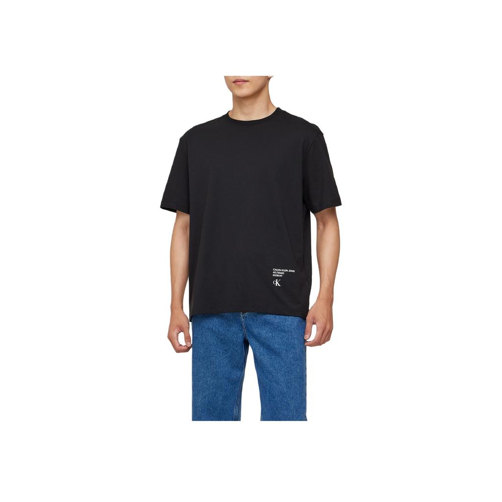 Calvin Klein Loose Modern Metallic Logo Crew Neck Short Sleeve T-Shirt Men Tops Black J324759-BEH