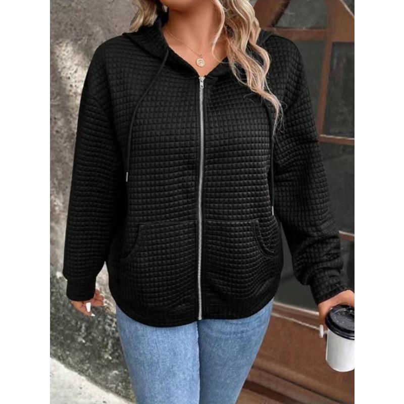 Women S Waffle Knit Hooded Zip Up Long Sleeve Casual Jacket