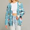 Women's Fashion Loose Knit Long Sleeve Christmas Print V-Neck Button Cardigan